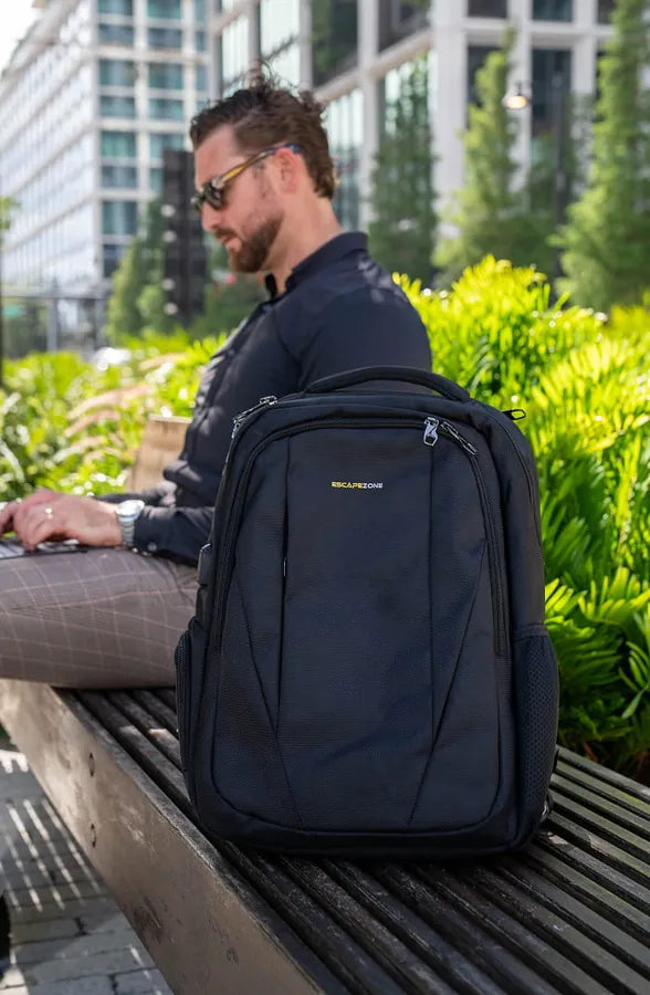 EscapeZone Shield backpack held outdoors